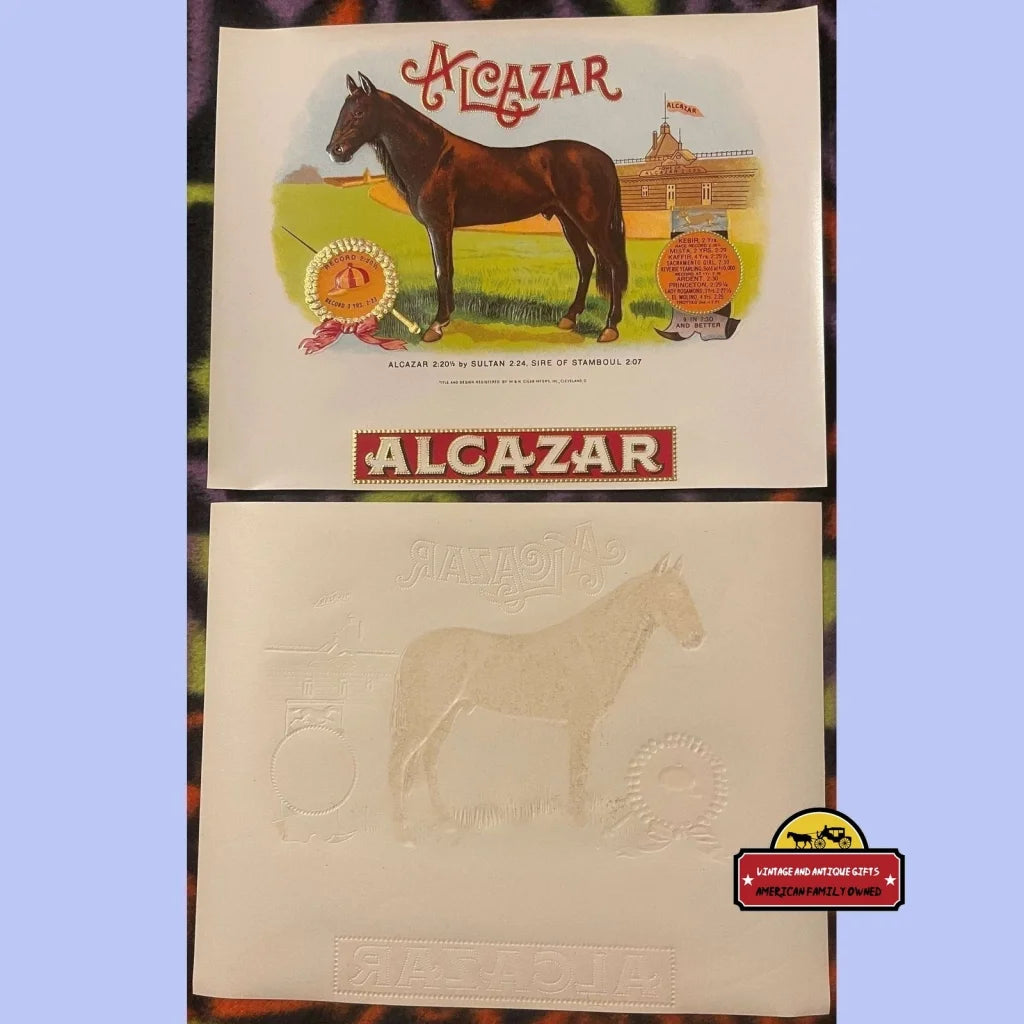 Antique Vintage Alcazar Embossed Cigar Label Horse Racing Race 1900s - 1920s - Advertisements - Tobacco And Labels |
