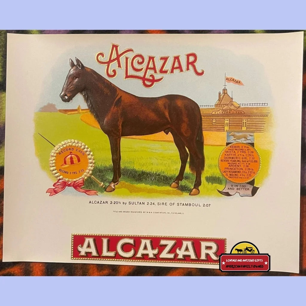 Antique Vintage Alcazar Embossed Cigar Label Horse Racing Race 1900s - 1920s - Advertisements - Tobacco And Labels |
