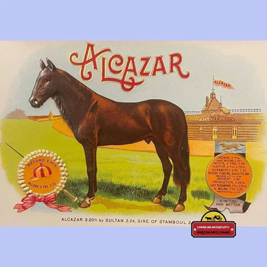 Antique Vintage Alcazar Embossed Cigar Label Horse Racing Race 1900s - 1920s Advertisements Tobacco and Labels