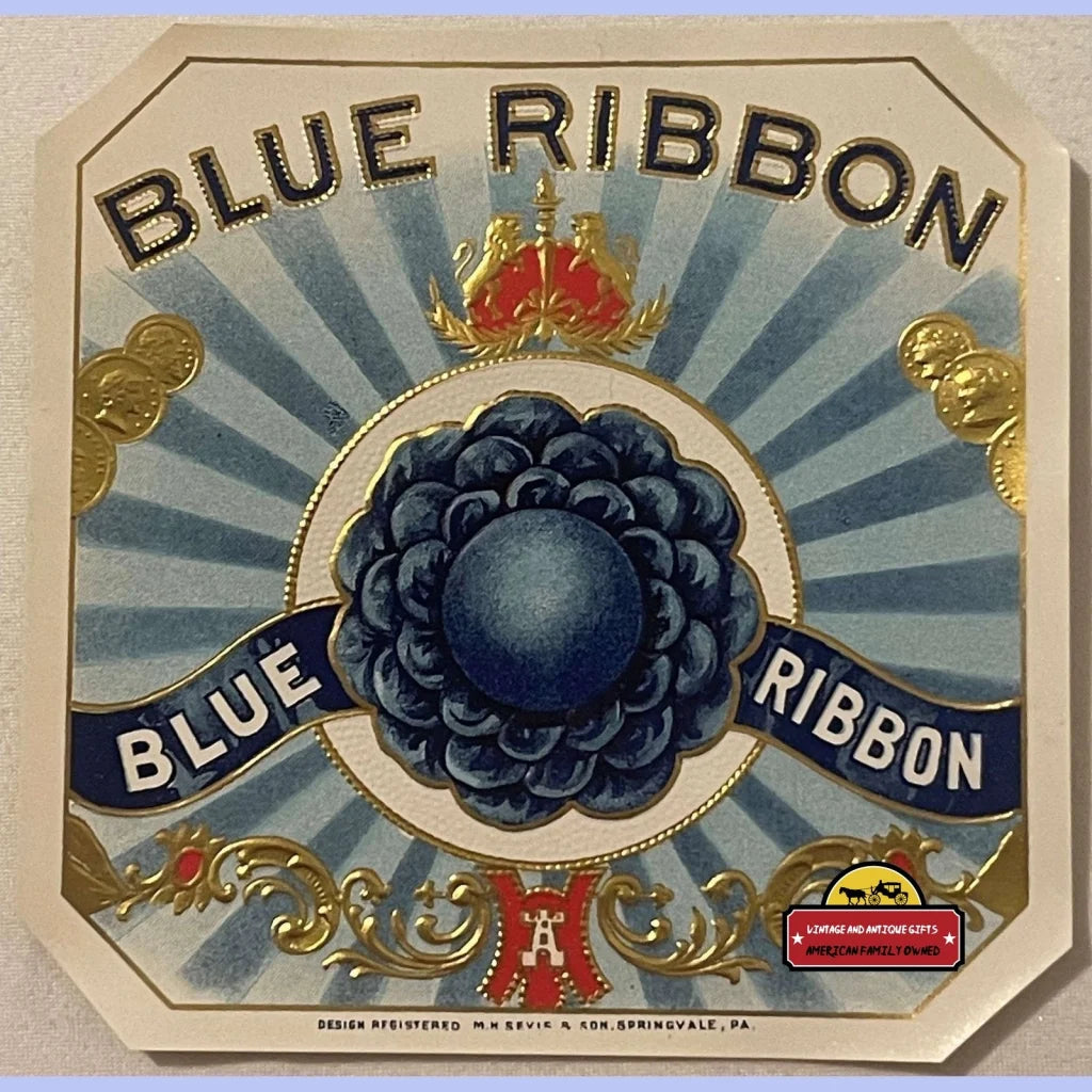 Antique Vintage Blue Ribbon Embossed Cigar Label Bonneauville Pa 1900s - 1920s - Advertisements - Tobacco And Labels |