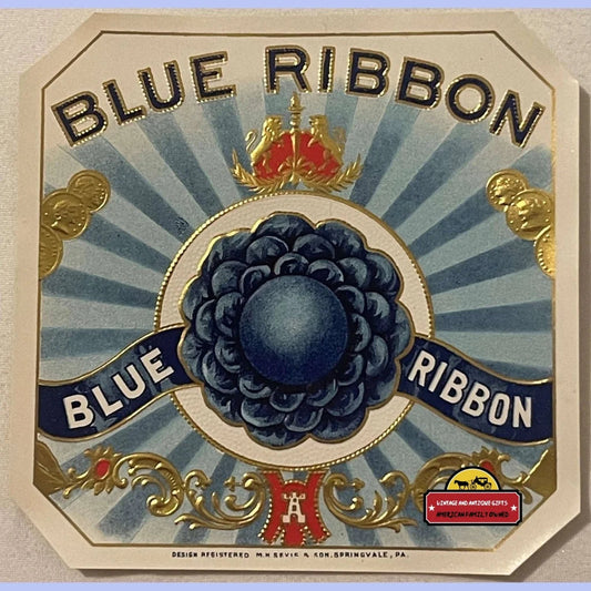 Antique Vintage Blue Ribbon Embossed Cigar Label Bonneauville Pa 1900s - 1920s Advertisements Rare Label: