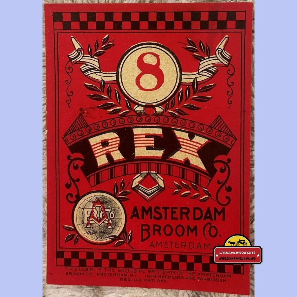 Antique Vintage Rex Broom Label Amsterdam Ny 1900s -1920s - Advertisements - Labels. And Gifts