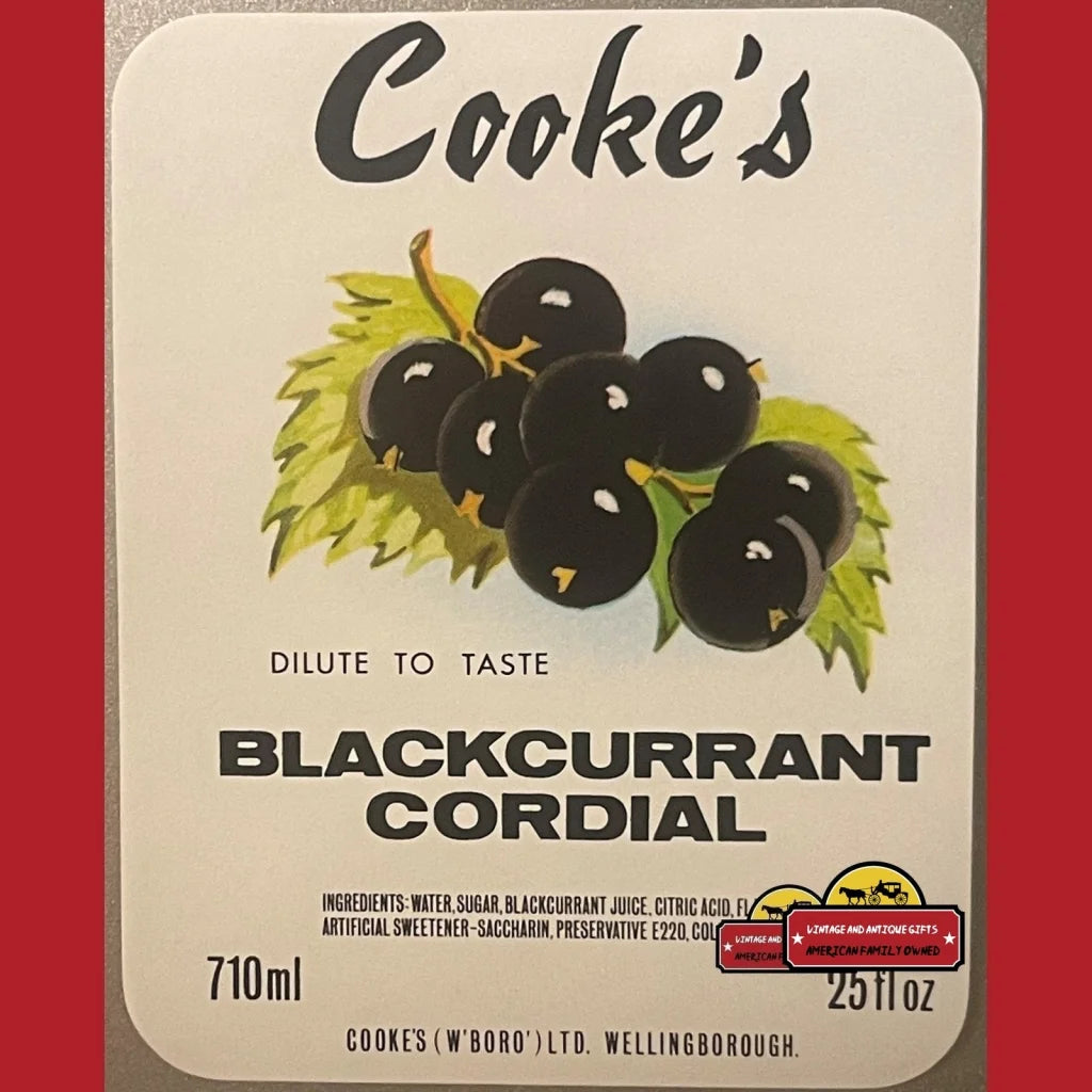 Antique Vintage Cooke’s Blackcurrant Cordial Label Wellingborough England 1940s Advertisements and Soda Labels Rare