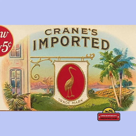 Antique Vintage Crane’s Imported Embossed Cigar Label Indianapolis In 1900s - 1930s Advertisements Tobacco and Labels