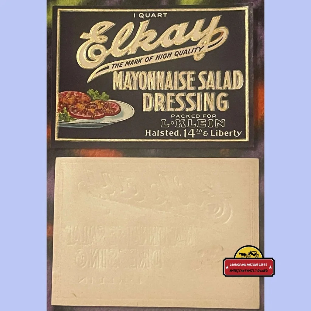 Antique Vintage Elkay Mayonnaise Salad Dressing Embossed Label 1920s - Advertisements - Food And Home Misc. Labels.
