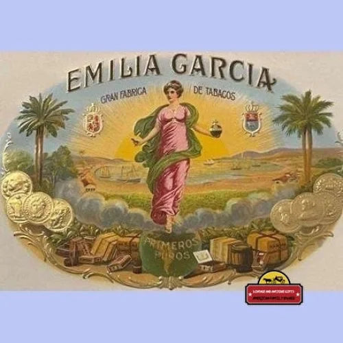 Antique Vintage Emilia Garcia Embossed Cigar Label 1900s - 1920s Advertisements and Gifts Home page Rare 1900s-1920s