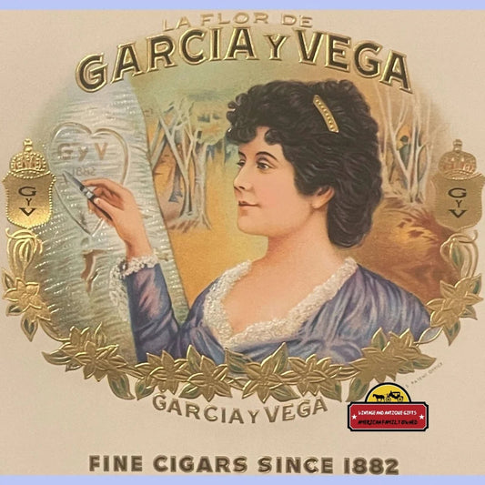 Antique Vintage Garcia y Vega Embossed Cigar Label Tampa Fl 1900s - 1920s Advertisements and Gifts Home page Rare