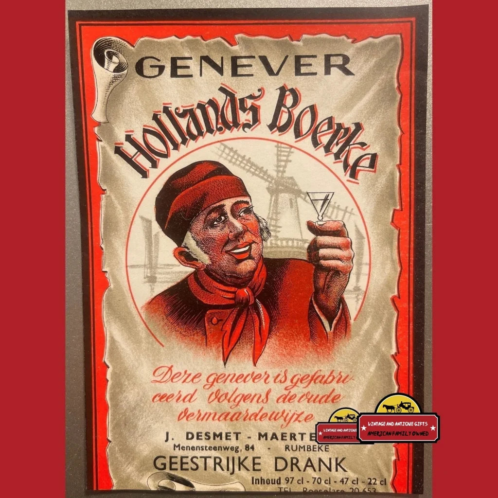 Antique Vintage Genever Hollands Boerke Liquor Alcohol Label 1920s Advertisements and Gifts Home page Rare Label: