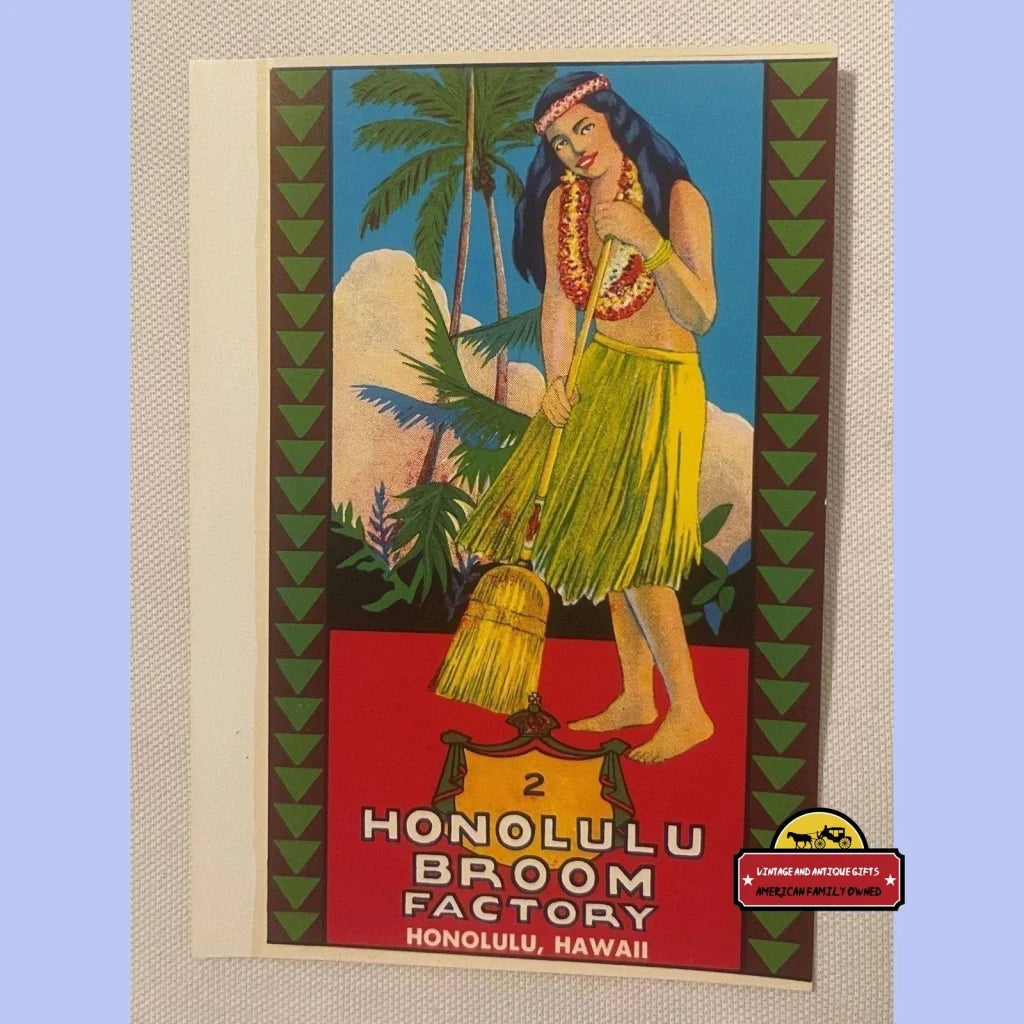 Antique Vintage Honolulu Broom Label - Aloha! 1930s - 1940s ~ - Advertisements - Labels. Authentic From 1930s-40s