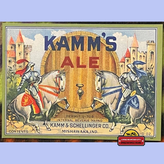 Antique Vintage Kamm’s Ale Label Knights Shining Armor On Horses Mishawaka In 1930s Advertisements and Gifts Home