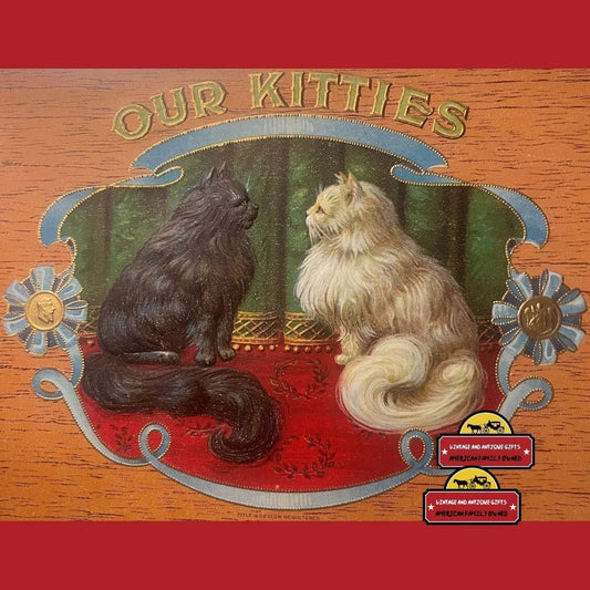 Antique Vintage Our Kitties Embossed Wood Grain Cigar Label 1900s - 1920s Advertisements Rare - Unique & Eye-Catching