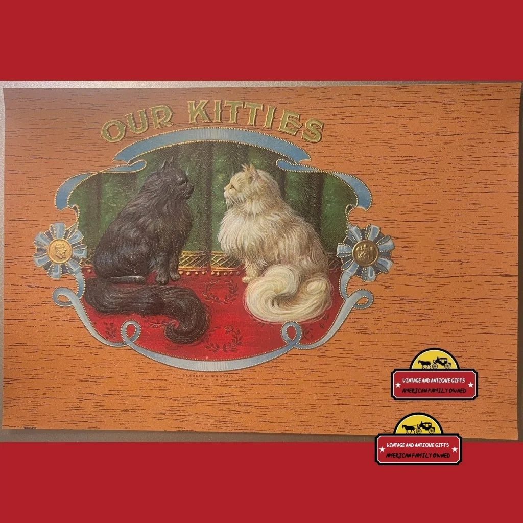 Antique Vintage Our Kitties Embossed Wood Grain Cigar Label 1900s - 1920s - Advertisements - Tobacco And Labels |