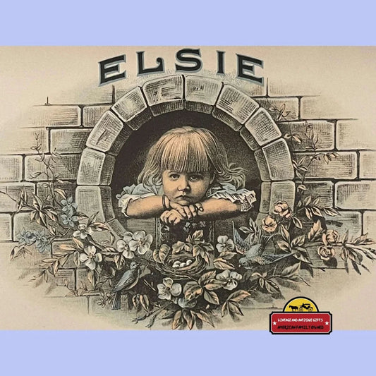 Antique Vintage Large Elsie Cigar Label 1900s - 1920s Cute Victorian Child! Advertisements Tobacco and Labels