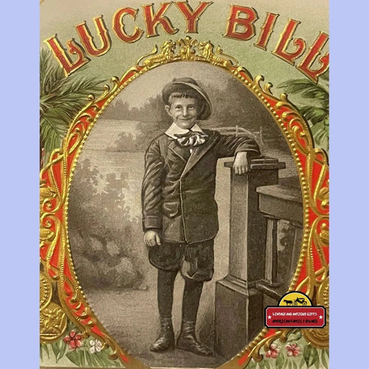 Antique Vintage Lucky Bill Embossed Cigar Label 1900s - 1920s Victorian Boy! Advertisements Tobacco and Labels