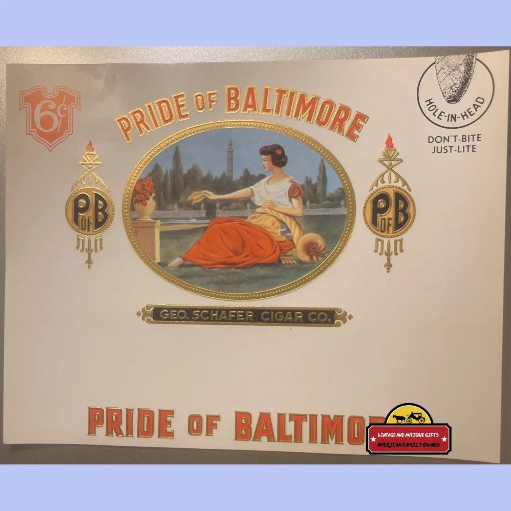 Antique Vintage Pride Of Baltimore Embossed Cigar Label 1900s - 1920s - Advertisements - Tobacco And Labels | Tobacciana
