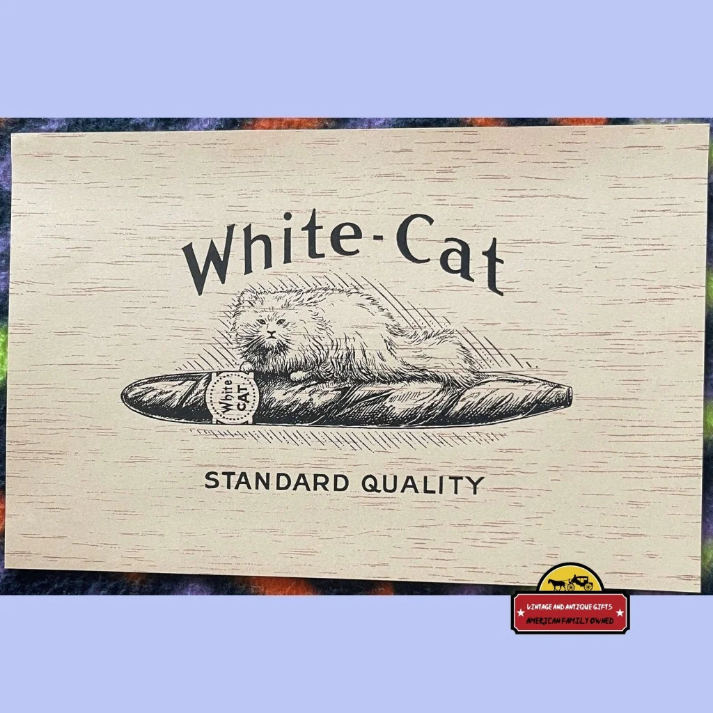 Antique Vintage White Cat Cigar Label Wood Grain Look 1900s - 1930s Advertisements Tobacco and Labels | Tobacciana