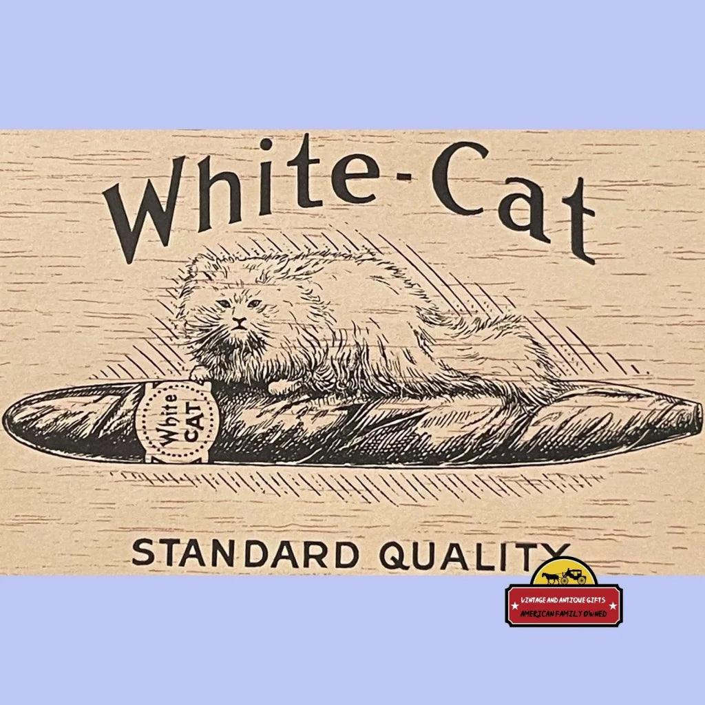 Antique Vintage White Cat Cigar Label Wood Grain Look 1900s - 1930s Advertisements Tobacco and Labels | Tobacciana