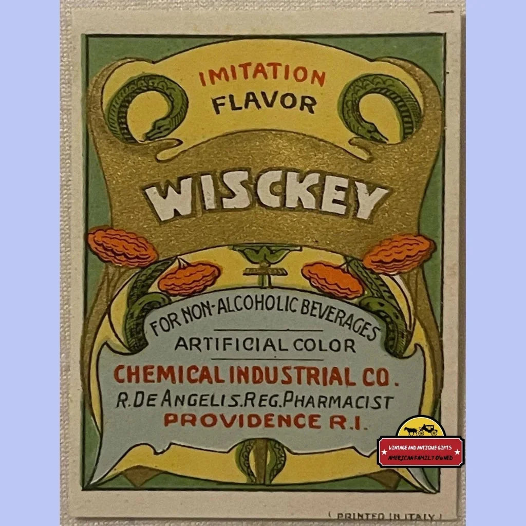 Antique Vintage Wisckey Whiskey Flavor Pharmacy Label Providence Ri 1920s - Advertisements - Labels. And Gifts