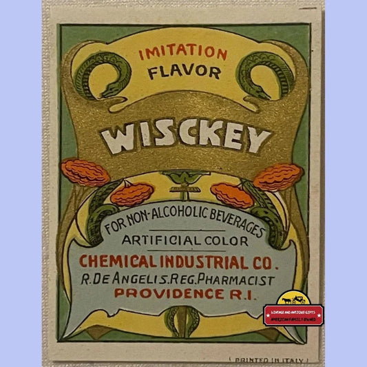 Antique Vintage Wisckey Whiskey Flavor Pharmacy Label Providence Ri 1920s Advertisements Labels Rare
