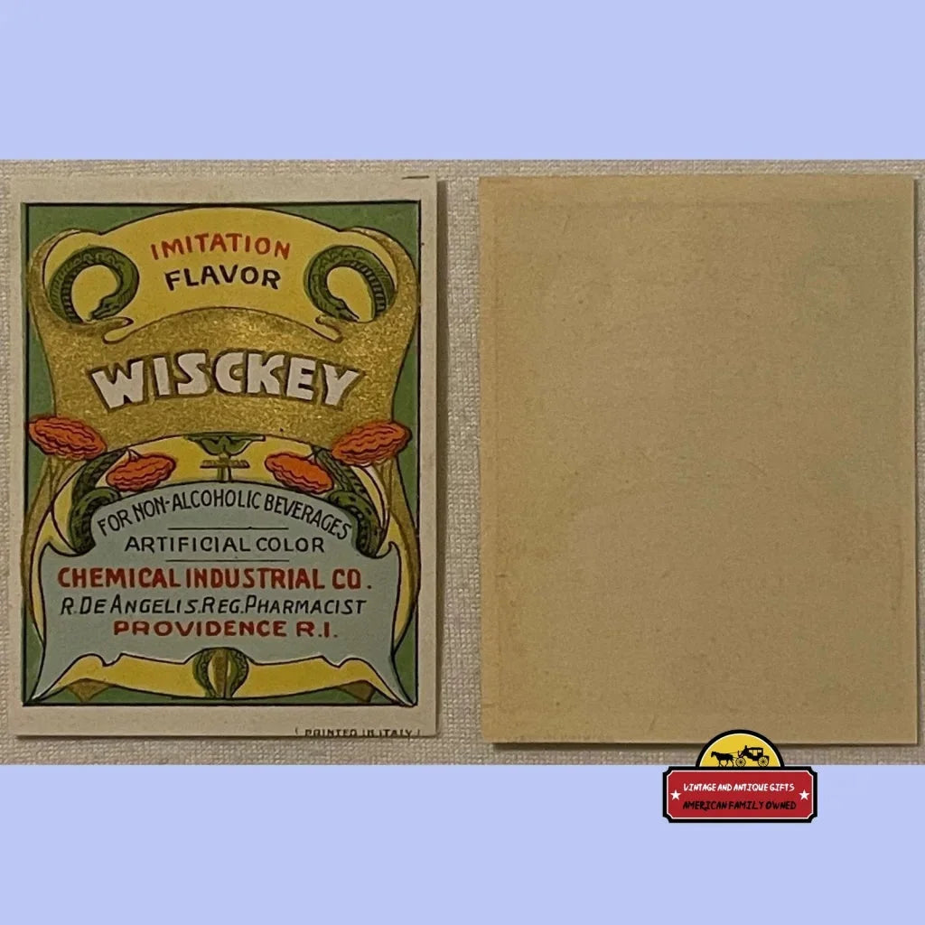 Antique Vintage Wisckey Whiskey Flavor Pharmacy Label Providence Ri 1920s Advertisements Rare