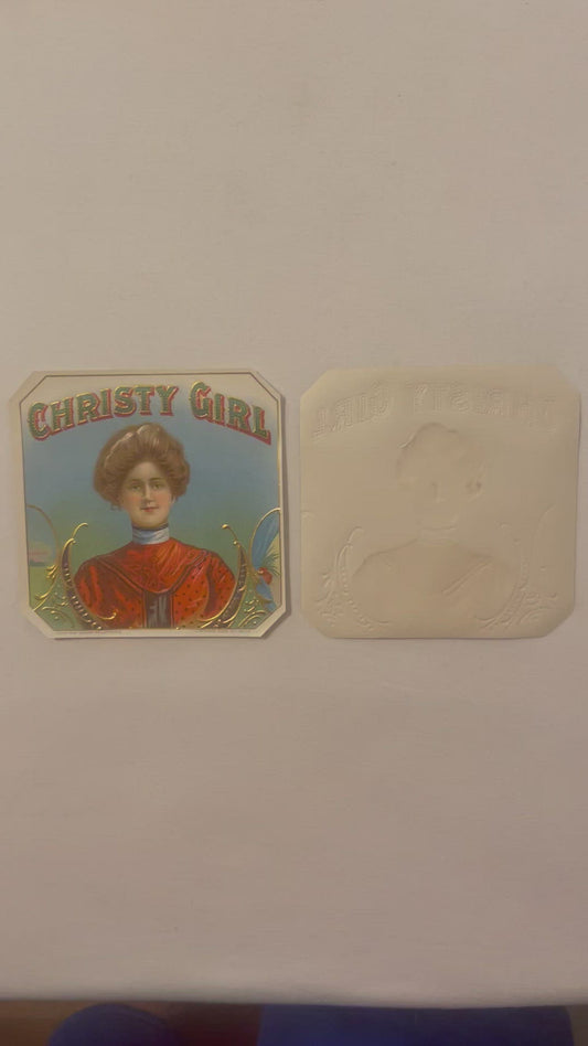 Antique Christy Girl Cigar Label Embossed Chromolithograph Maryland Litho Co 1905 NOS Octagonal Die-Cut American Made 🚬