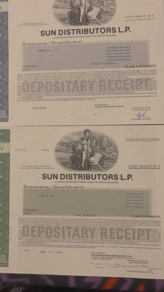 Vintage 1990s Sun Distributors Stock Certificates Combo A and B Sunoco American Oil and Gas Scripophily 📜
