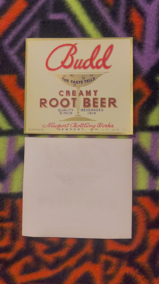Antique 1920s Budd Creamy Root Beer Label Collectible