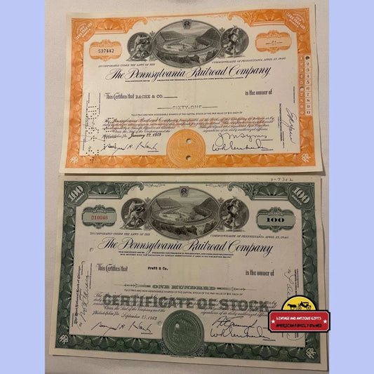 Combo 2 Vintage Monopoly Stocks Pennsylvania Railroad 1950s -1960s Collectibles Antique Stock and Bond Certificates