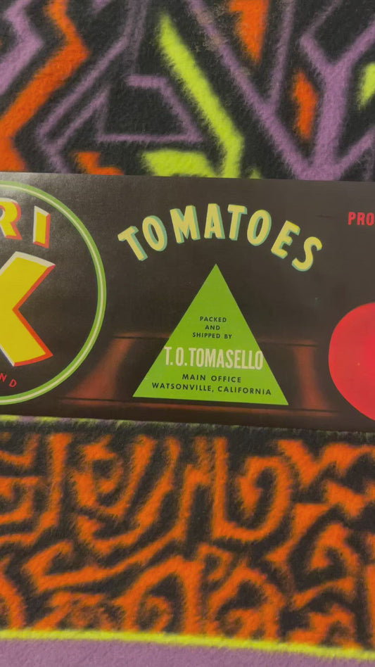 Antique Tri-X Brand Tomatoes Crate Label 🍅 — 1920s-40s Watsonville California, Ripe Tomato Graphic