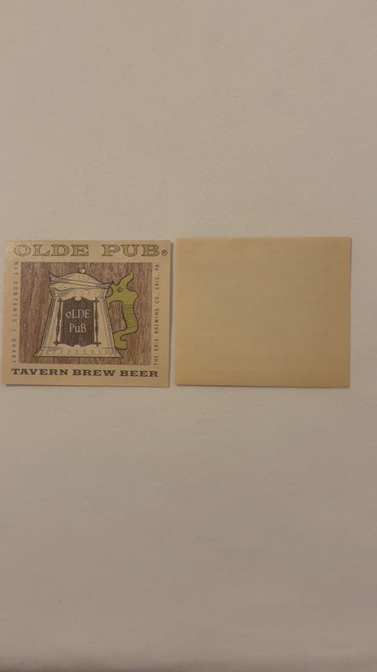 Vintage Olde Pub Tavern Brew Beer Label 🍺 Erie Brewing Company Erie PA | New Old Stock American Made