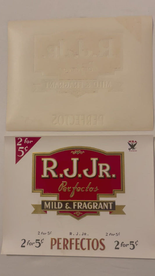 Vintage R.J. Jr. Perfectos Cigar Box Label NRA Blue Eagle Insignia 1933-1935 NOS Tobacco Ephemera American Made 🚬