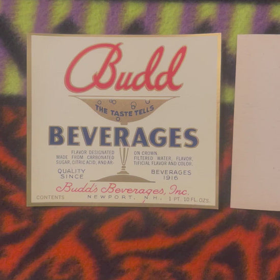Antique Vintage Budd Beverages Label, Newport, NH 1920s, Highly Collectible! Vintage Advertisements Home page Vintage and Antique Gifts
