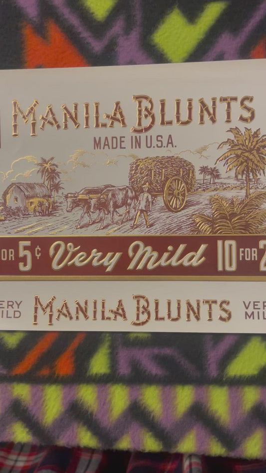 Antique Manila Blunts Cigar Label 🚩 Embossed Gold Foil Lithograph Cigar Box Art
