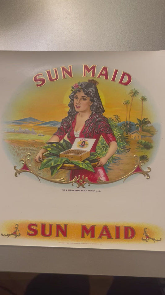 Antique Sun-Maid Embossed Cigar Label – W. C. Frutiger & Co. Red Lion PA