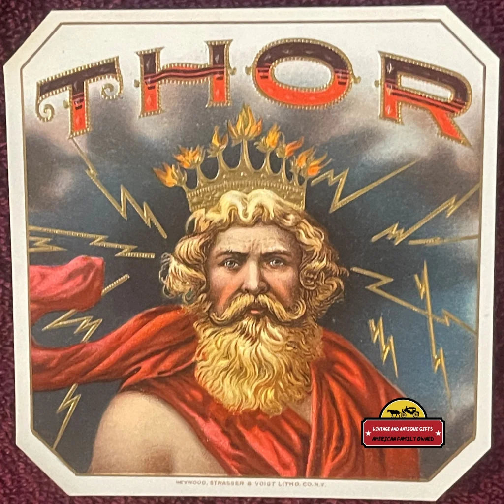 Rare 1900s Antique Thor God Of Thunder Gold Embossed Cigar Label Vintage Advertisements Tobacco and Labels | Tobacciana