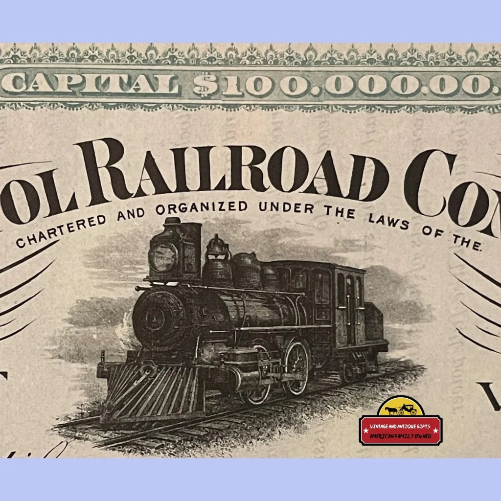 Rare Antique Bristol Vermont Railroad Stock Certificate Forney Locomotive,1900s Vintage Advertisements and Bond