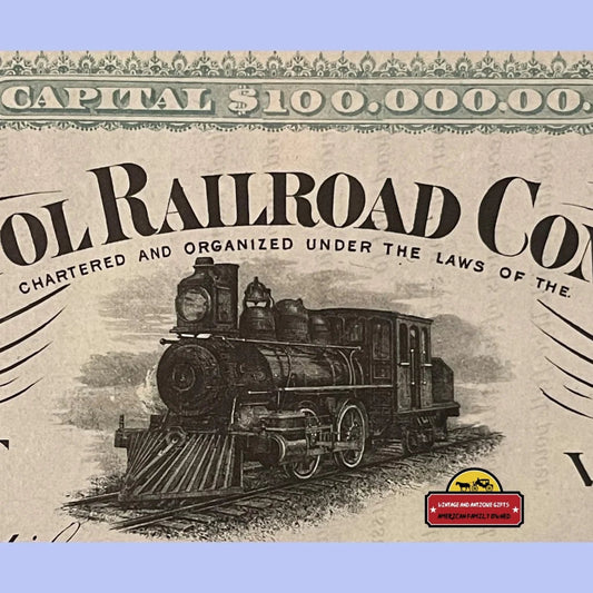 Rare Antique Bristol Vermont Railroad Stock Certificate Forney Locomotive,1900s Vintage Advertisements and Gifts Home