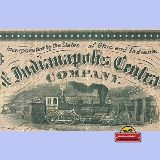 Rare Antique Columbus Indianapolis Central Bee Line Railroad Stock Certificate 1865 Vintage Advertisements and Bond