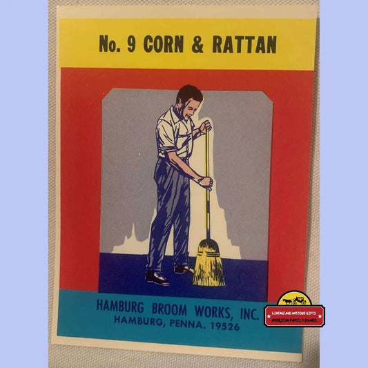 Rare Antique Vintage No. 9 Corn And Rattan Broom Label 1910s - 1930s Advertisements Labels & 1910s-1930s: