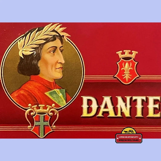 Rare Antique Vintage Dante Alighieri Embossed Cigar Label 1900s - 1920s Advertisements - 1900s-1920s Gold-Embossed