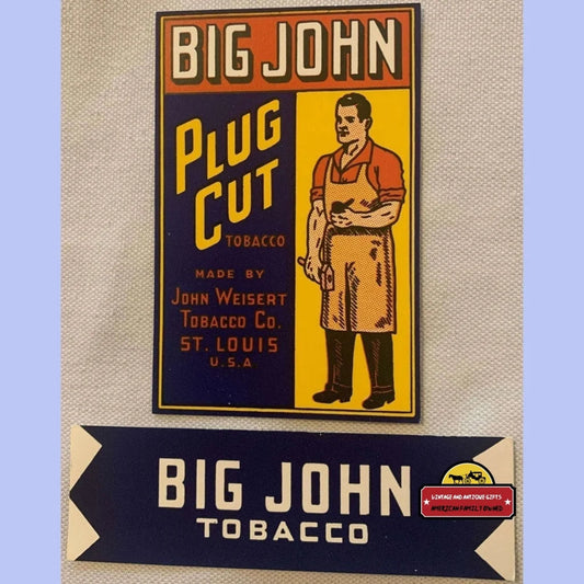 Rare Bundle Antique Vintage Big John Plug Cut Tobacco Label Plus Tag 1910s - 1930s Advertisements and Cigar Labels
