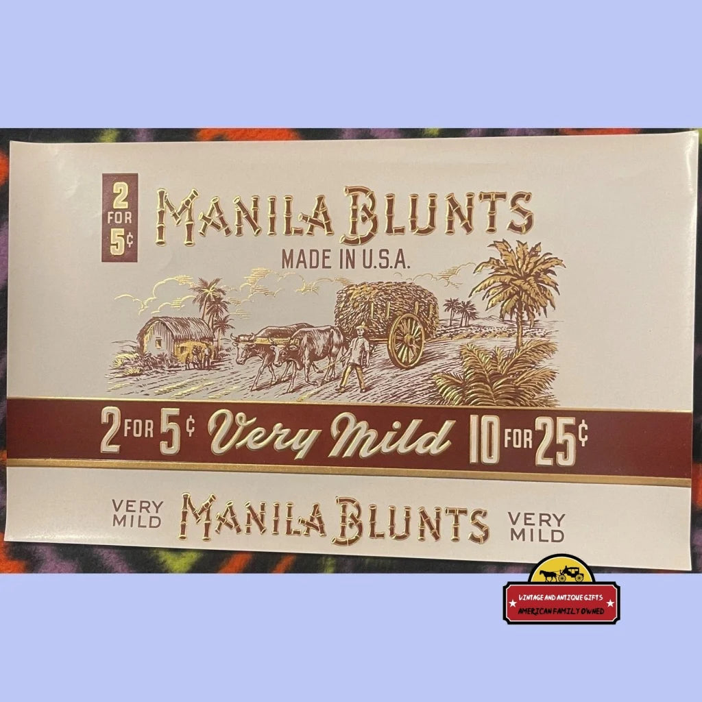 Rare Large Antique Vintage Manila Blunts Embossed Cigar Label 1900s - 1920s - Advertisements - Tobacco And Labels |