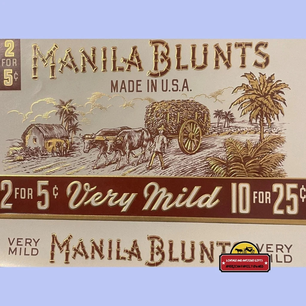 Rare Large Antique Vintage Manila Blunts Embossed Cigar Label 1900s - 1920s - Advertisements - Tobacco And Labels |