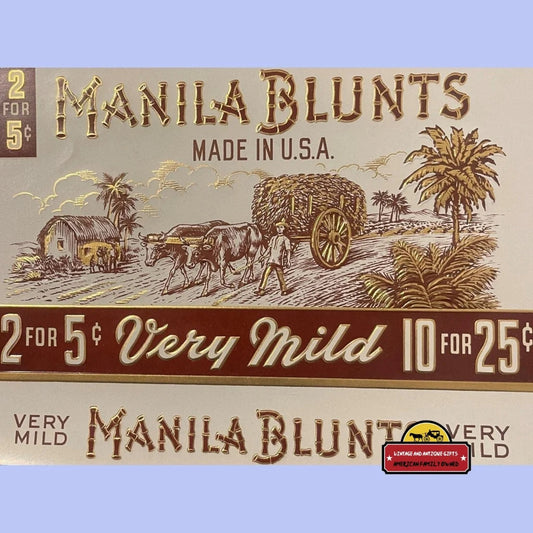 Rare Large Antique Vintage Manila Blunts Embossed Cigar Label 1900s - 1920s Advertisements Tobacco and Labels