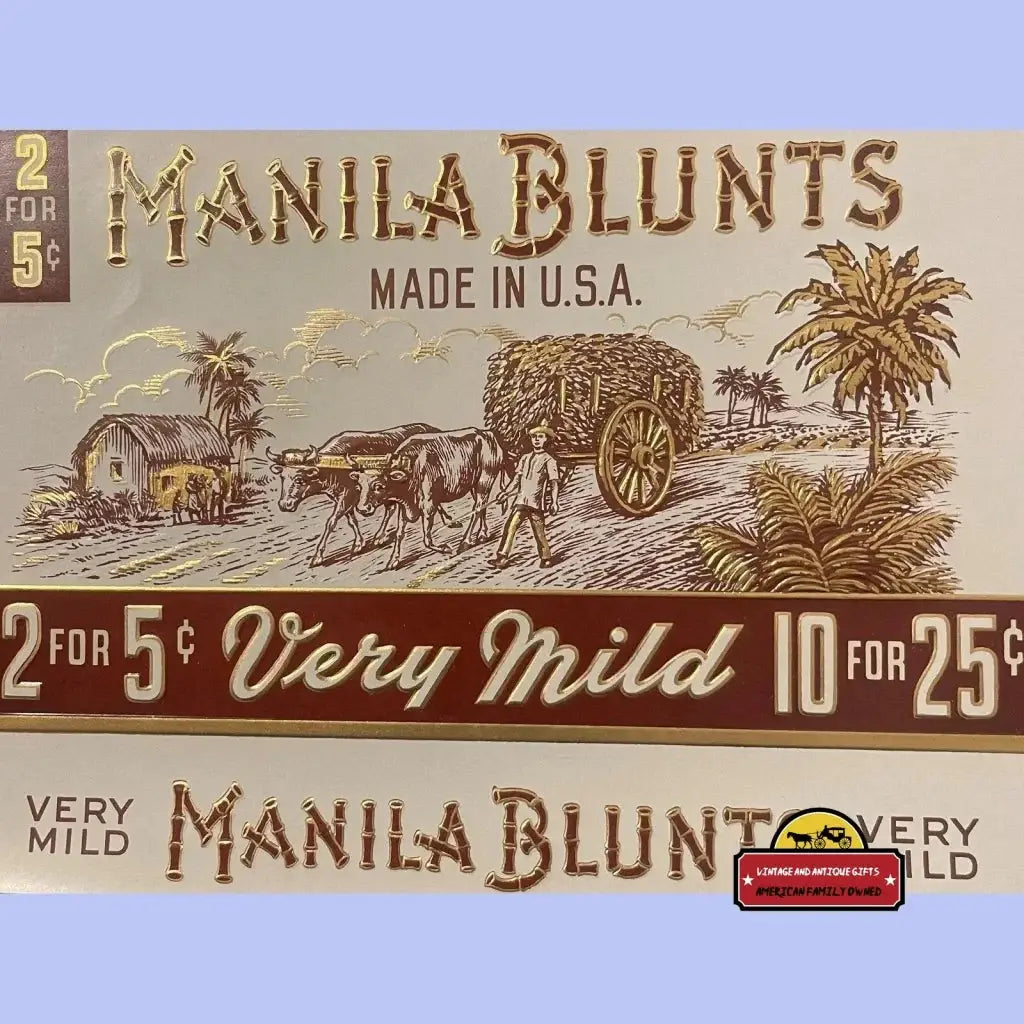 Vintage Manila blunts cigar label with embossed brown white packaging