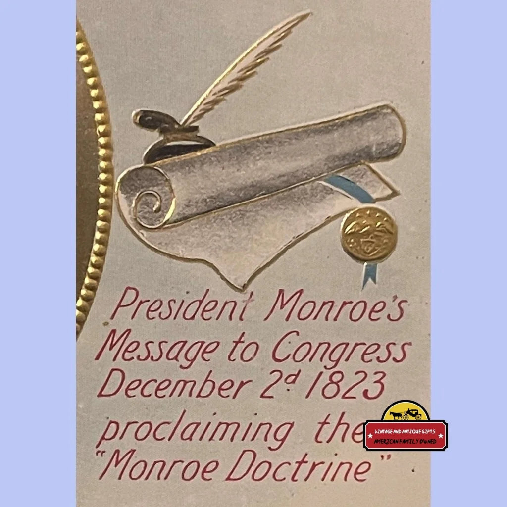 Rare Patriotic Antique American Protectorate Embossed Cigar Label James Monroe Doctrine 1900s - 1910s - Vintage