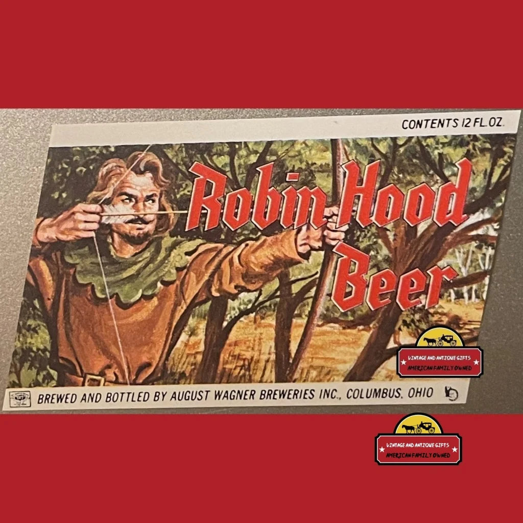 Rare Vintage Robin Hood Beer Label Columbus Oh 1970s Advertisements Antique and Alcohol Memorabilia Authentic