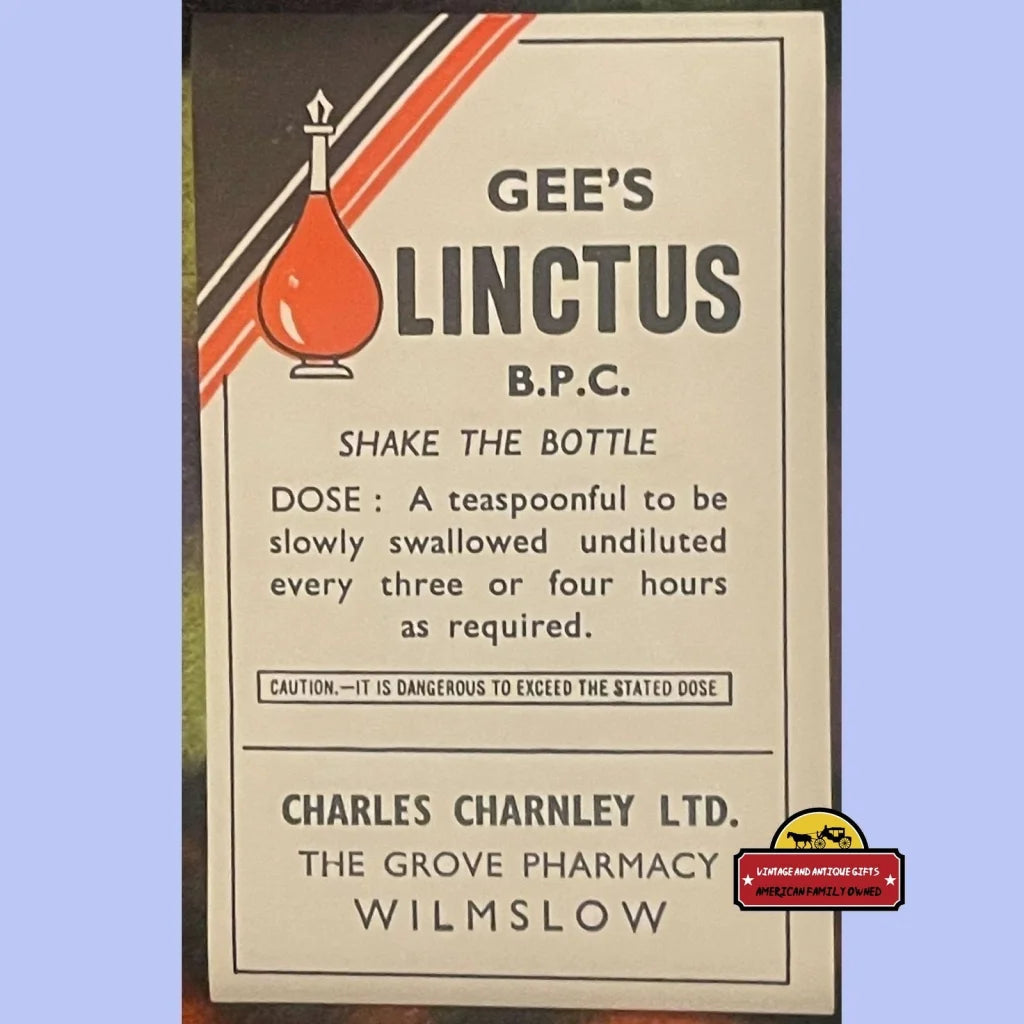 Very Rare Antique Vintage Gee’s Linctus Label Opium And Alcohol 1910s - 1920s - Advertisements - Pharmacy Labels. Gifts