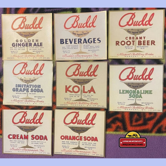 Very Rare Combo Antique Vintage Budd Beverage Soda Labels Newport Lebanon Nh 1920s Advertisements and Gifts Home page