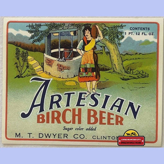 Very Rare Vintage Artesian Birch Beer Label What Is Sugar Color?? Clinton Ma 1930s Advertisements Antique and Soda